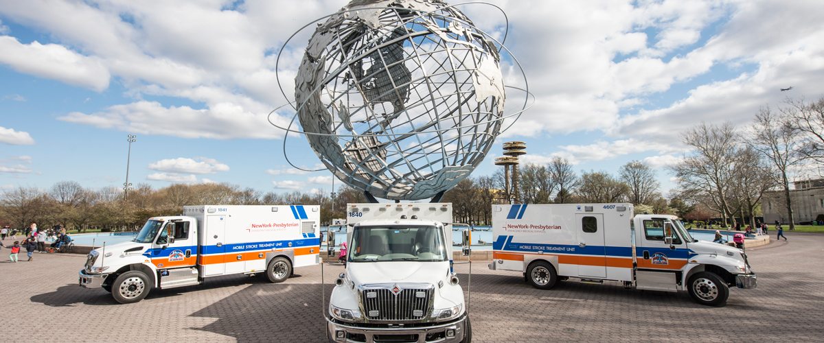 Three mobile stoke units parked alongside each other