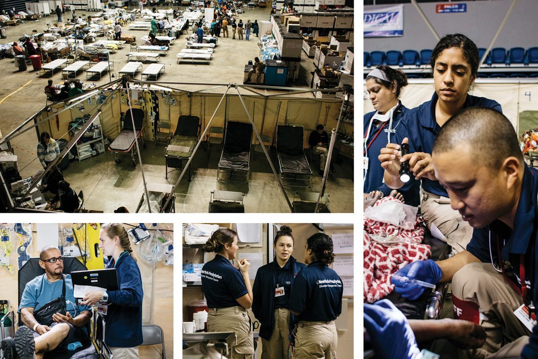 Healthcare providers treating patients in a federal medical shelter in Puerto Rico