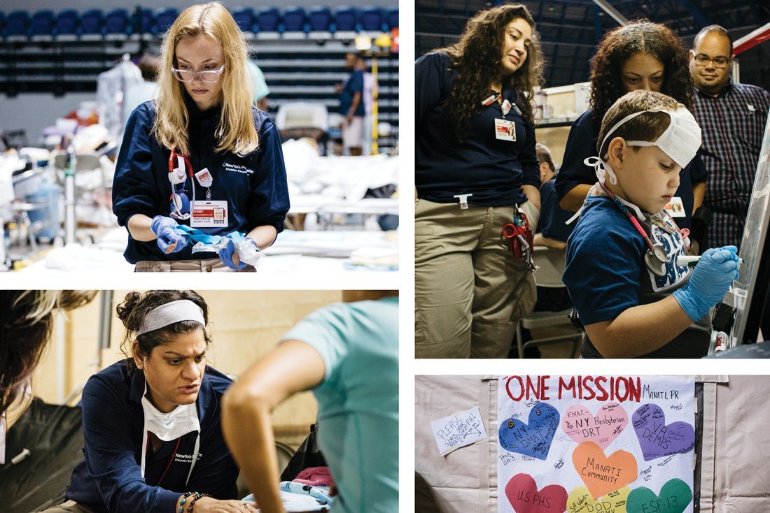 Healthcare providers treating patients in a federal medical shelter in Puerto Rico