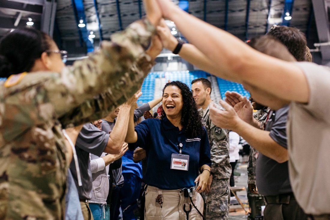 Healthcare workers saying goodbye in Puerto Rico