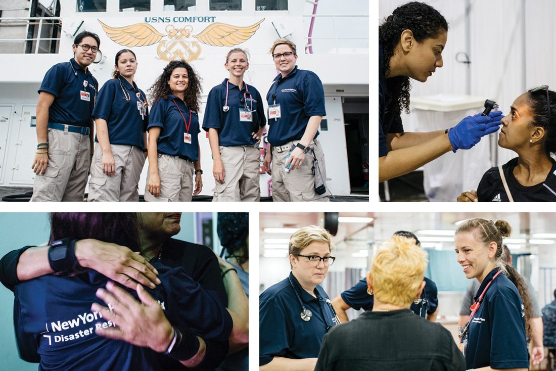 Healthcare providers meeting patients aboard hospital ship USNS Comfort