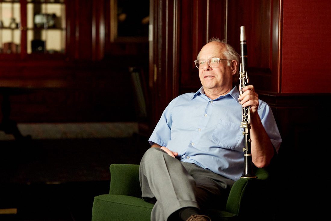 Portrait of Dr. Edward Moss with his clarinet