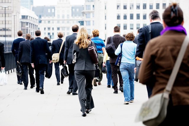 A group of commuters walking
