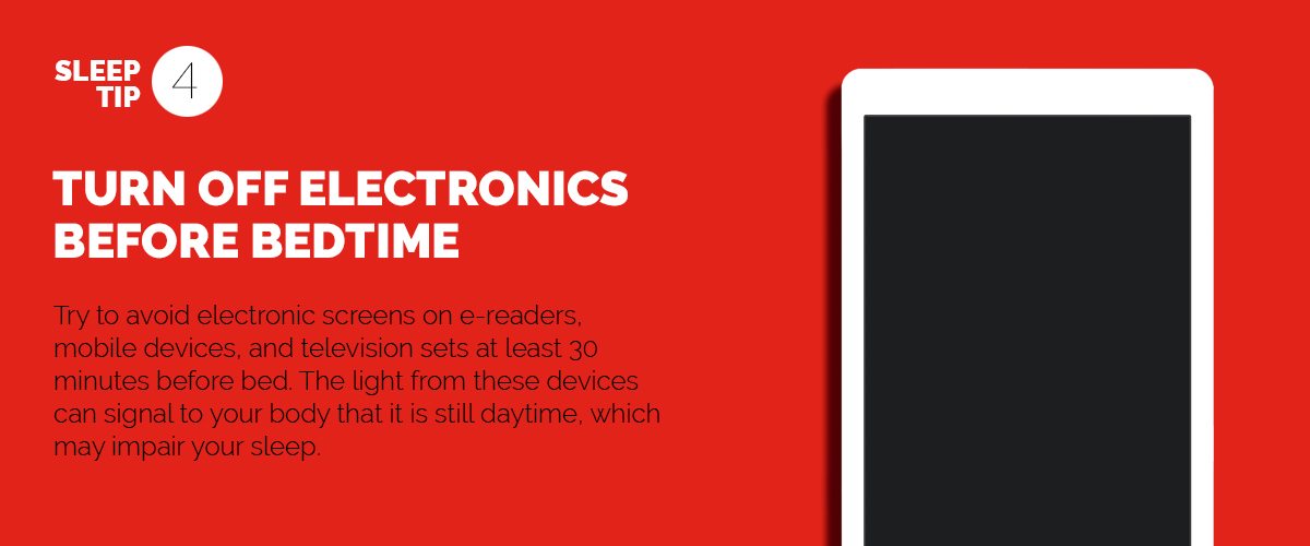 Text explaining the importance of turning off devices before bedtime
