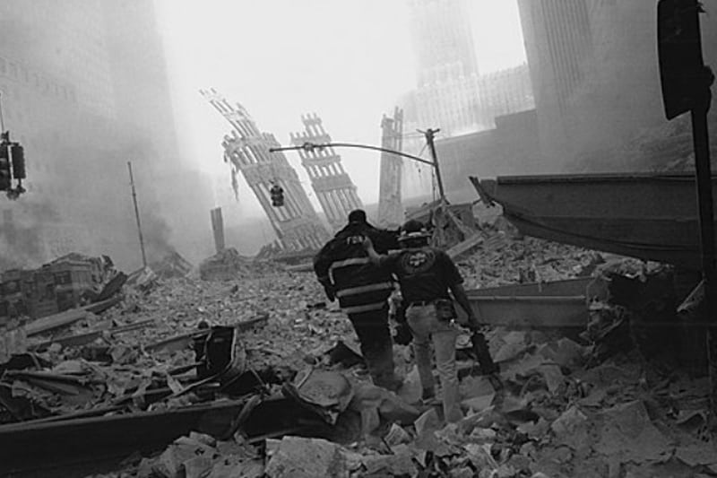 A NewYork-Presbyterian paramedic at the site with a firefighter