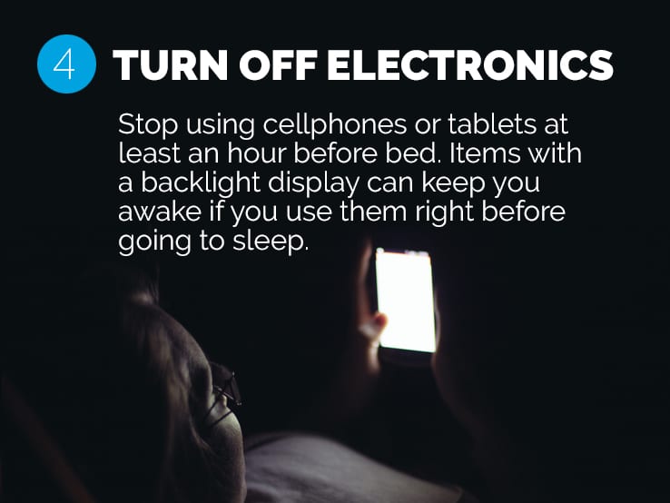 Text explaining the importance of avoiding electronics before bed