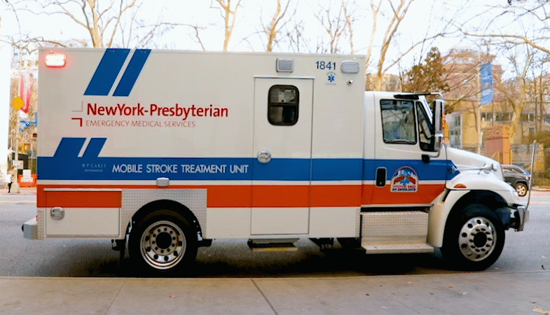 A parked mobile stroke unit