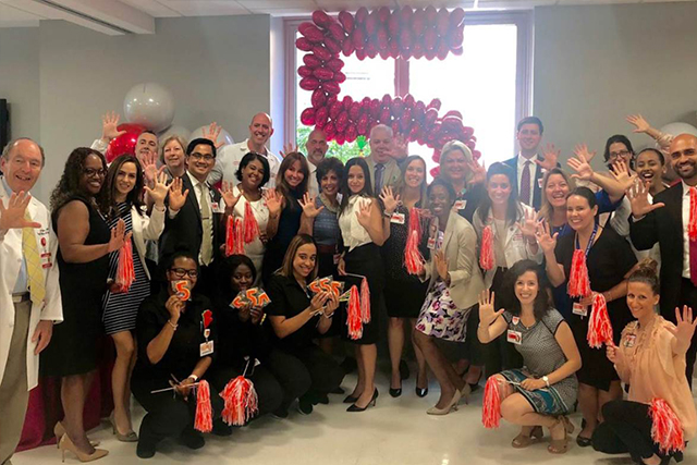 Staffers at NewYork-Presbyterian Lower Manhattan Hospital celebrate