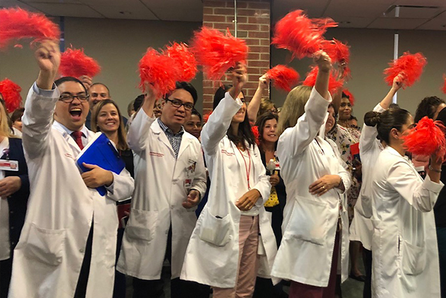 Staffers at NewYork-Presbyterian Lawrence Hospital celebrate