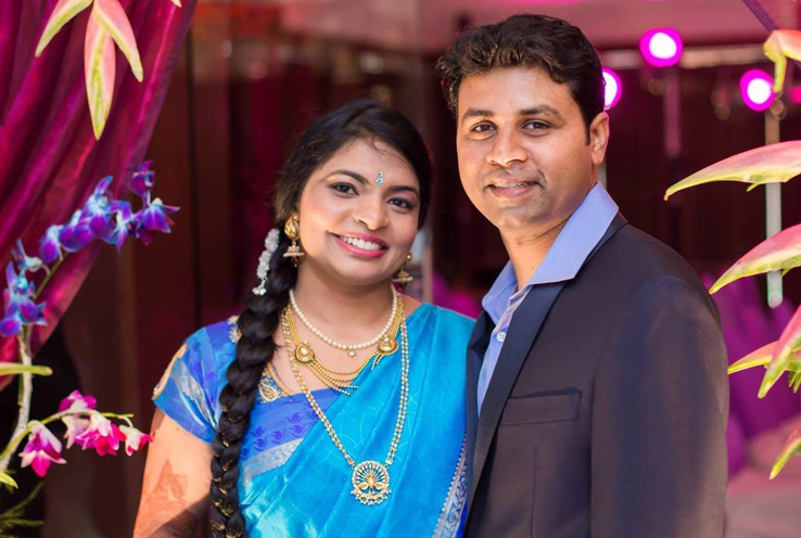 Sowmya and her husband, Dr. Vijay Gorumuchu, at their wedding in 2015