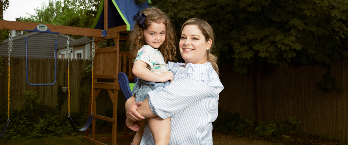 Kristin McKinley and daughter Emma. Kristin learned she had acute myeloid leukemia while pregnant with Emma.