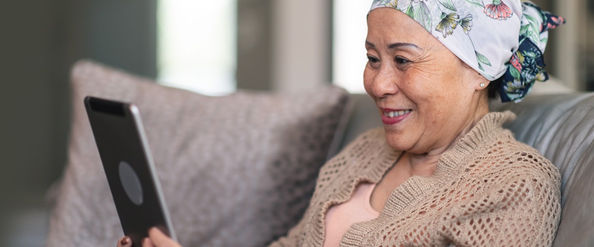 woman with cancer doing a telemedicine visit due to COVID-19 restrictions
