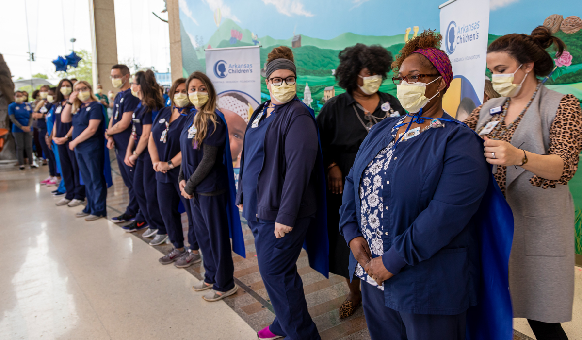 Health care workers from Arkansas Children's Hospital, one of the healthcare teams helping NYP during COVID-19.