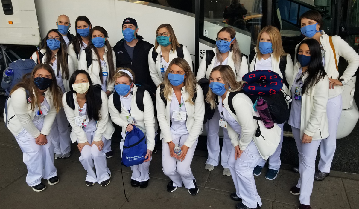 Health care workers from Cleveland Clinic, one of the healthcare teams helping NYP during COVID-19.